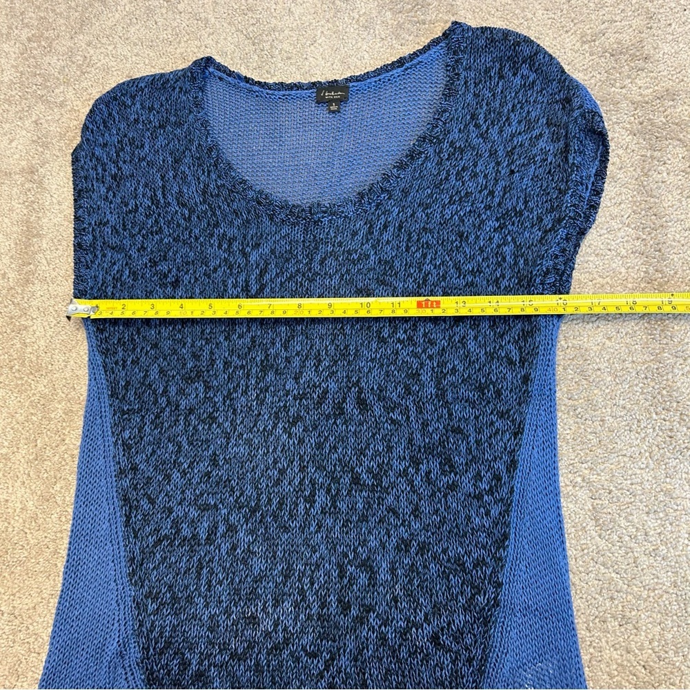 Aritzia T.Babaton blue black heathered knit short sleeve sweater linen silk Sz S - Picture 6 of 11